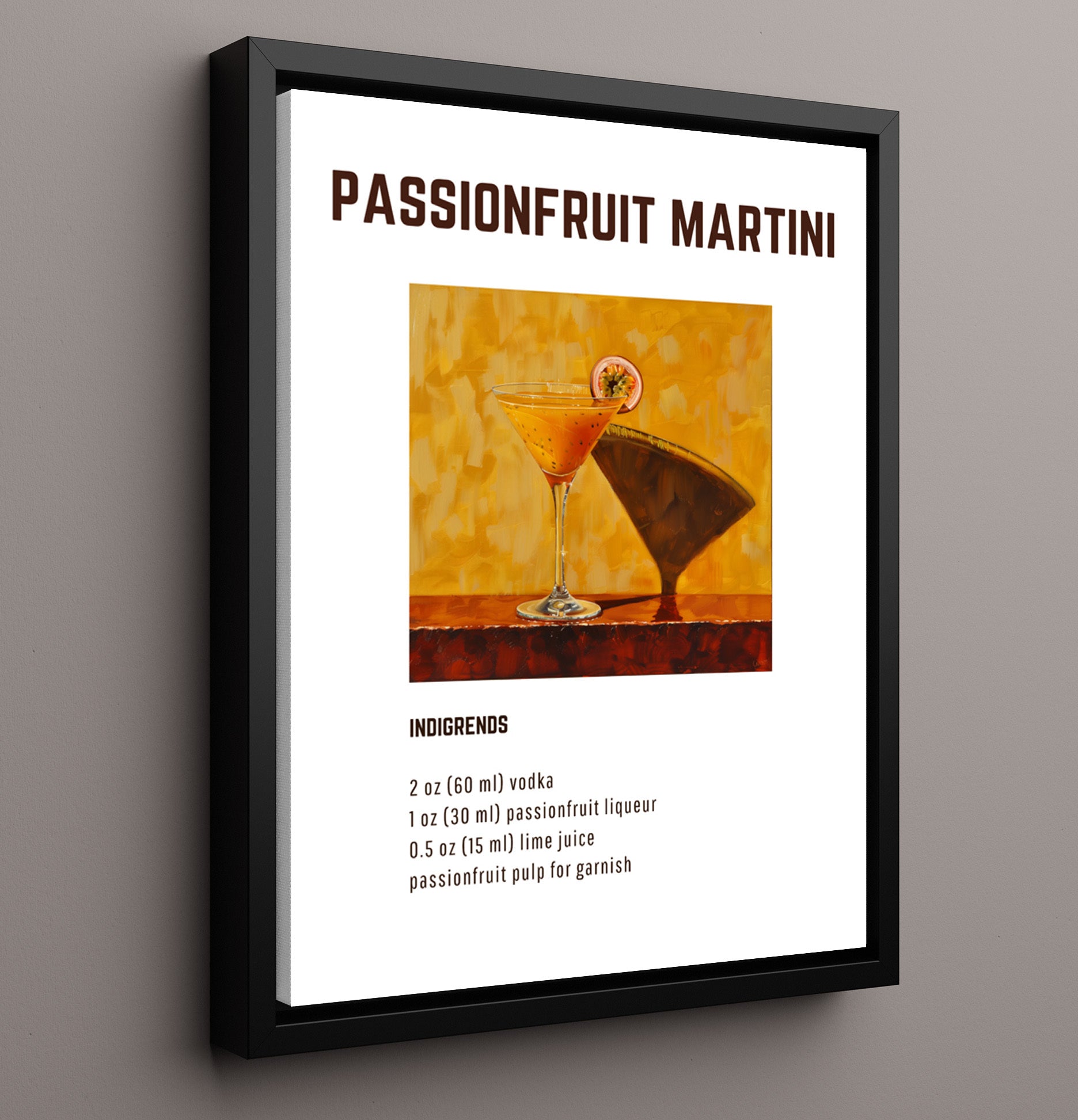 Passionfruit Martini 16x20 Framed Canvas cocktail recipe wall art print – Cocktail Recipies decor