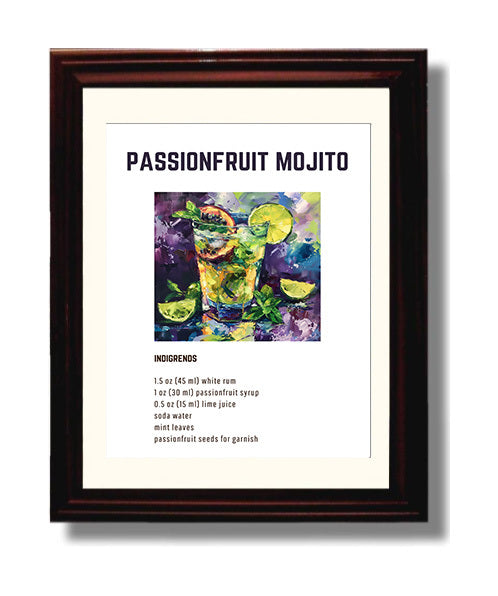 Passionfruit Mojito 8x10 Beveled Frame cocktail recipe wall art print – Cocktail Recipies decor