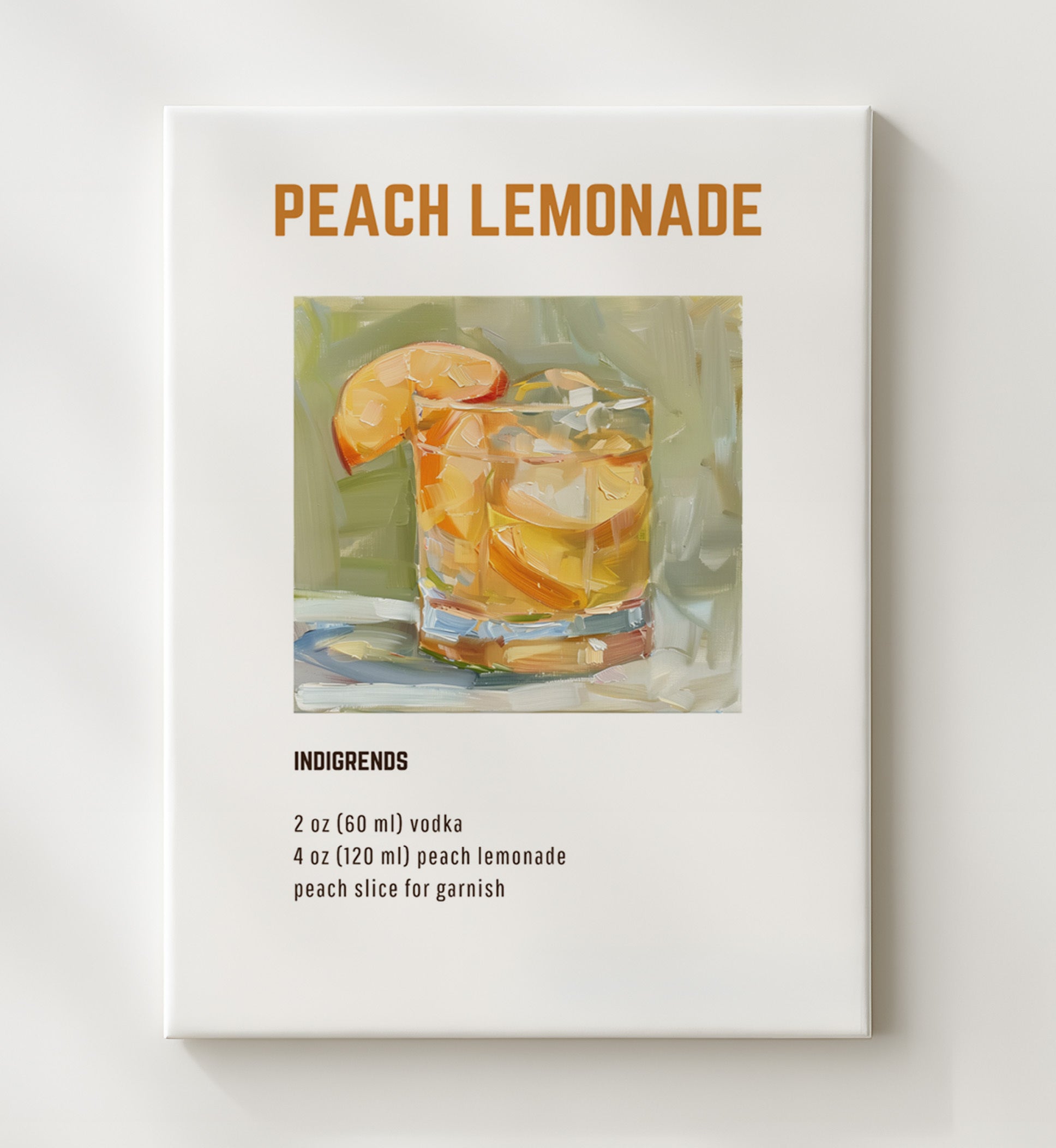 Peach Lemonade 20x24 Canvas cocktail recipe wall art print – Cocktail Recipies decor