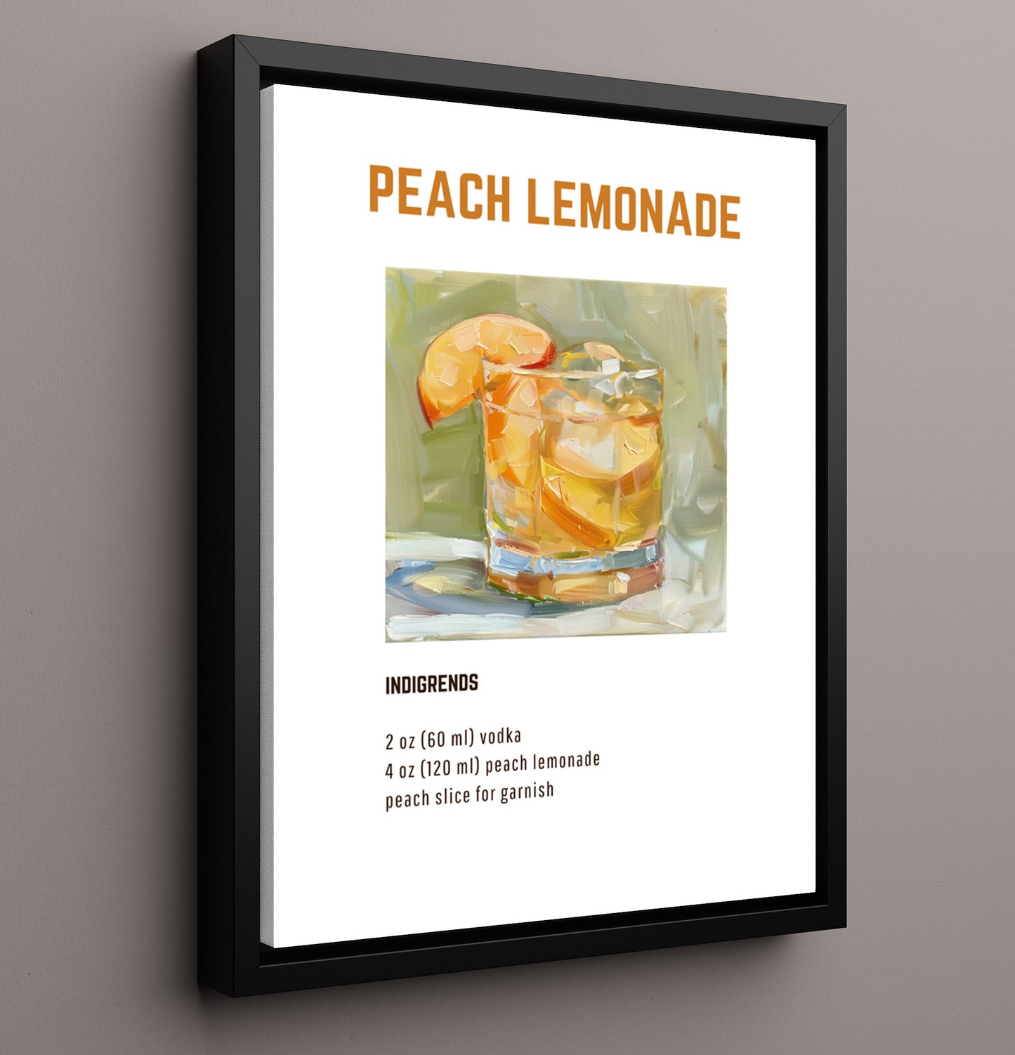 Peach Lemonade 16x20 Framed Canvas cocktail recipe wall art print – Cocktail Recipies decor