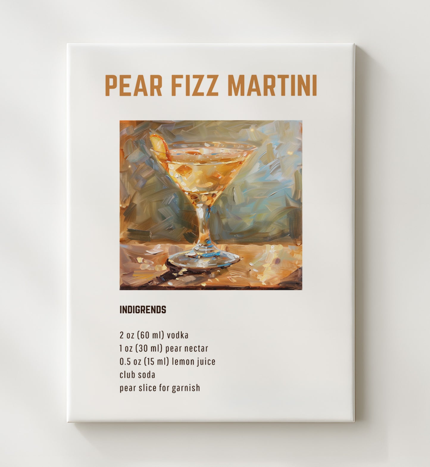 Pear Fizz Martini 20x24 Canvas cocktail recipe wall art print – Cocktail Recipies decor