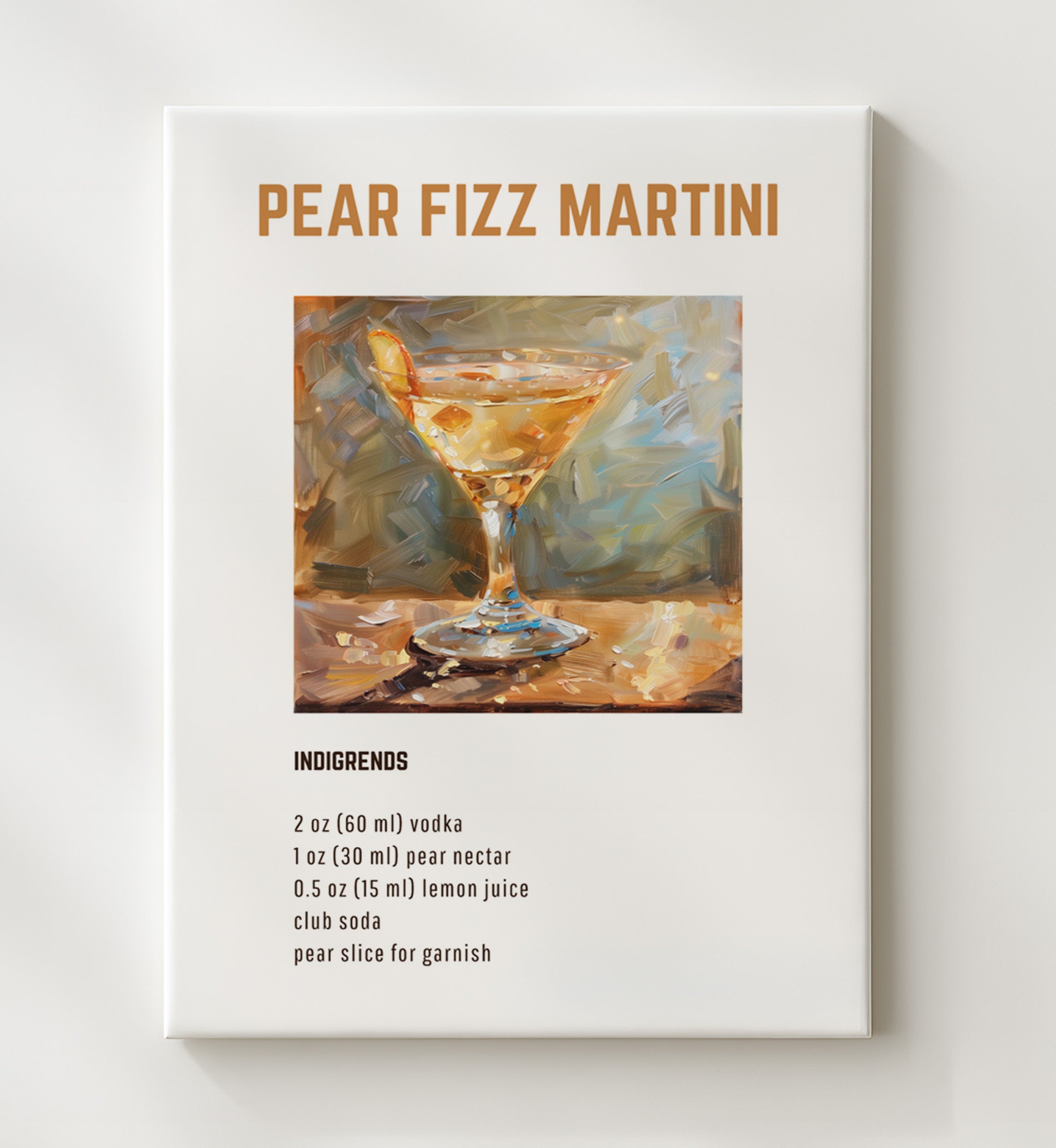 Pear Fizz Martini 20x24 Canvas cocktail recipe wall art print – Cocktail Recipies decor