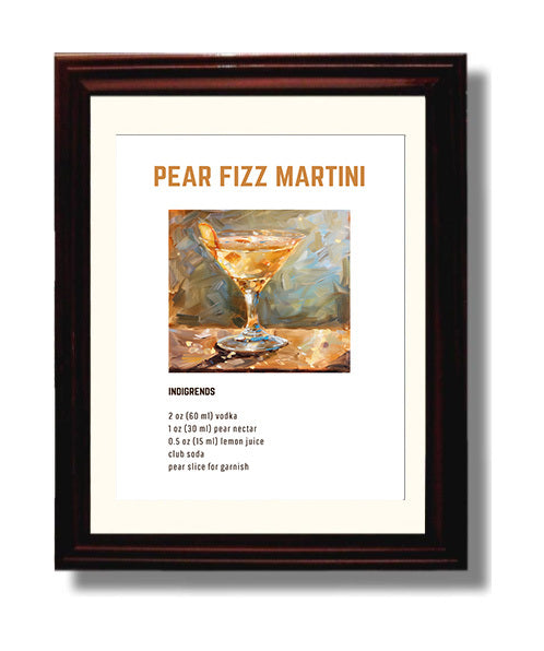 Pear Fizz Martini 8x10 Beveled Frame cocktail recipe wall art print – Cocktail Recipies decor