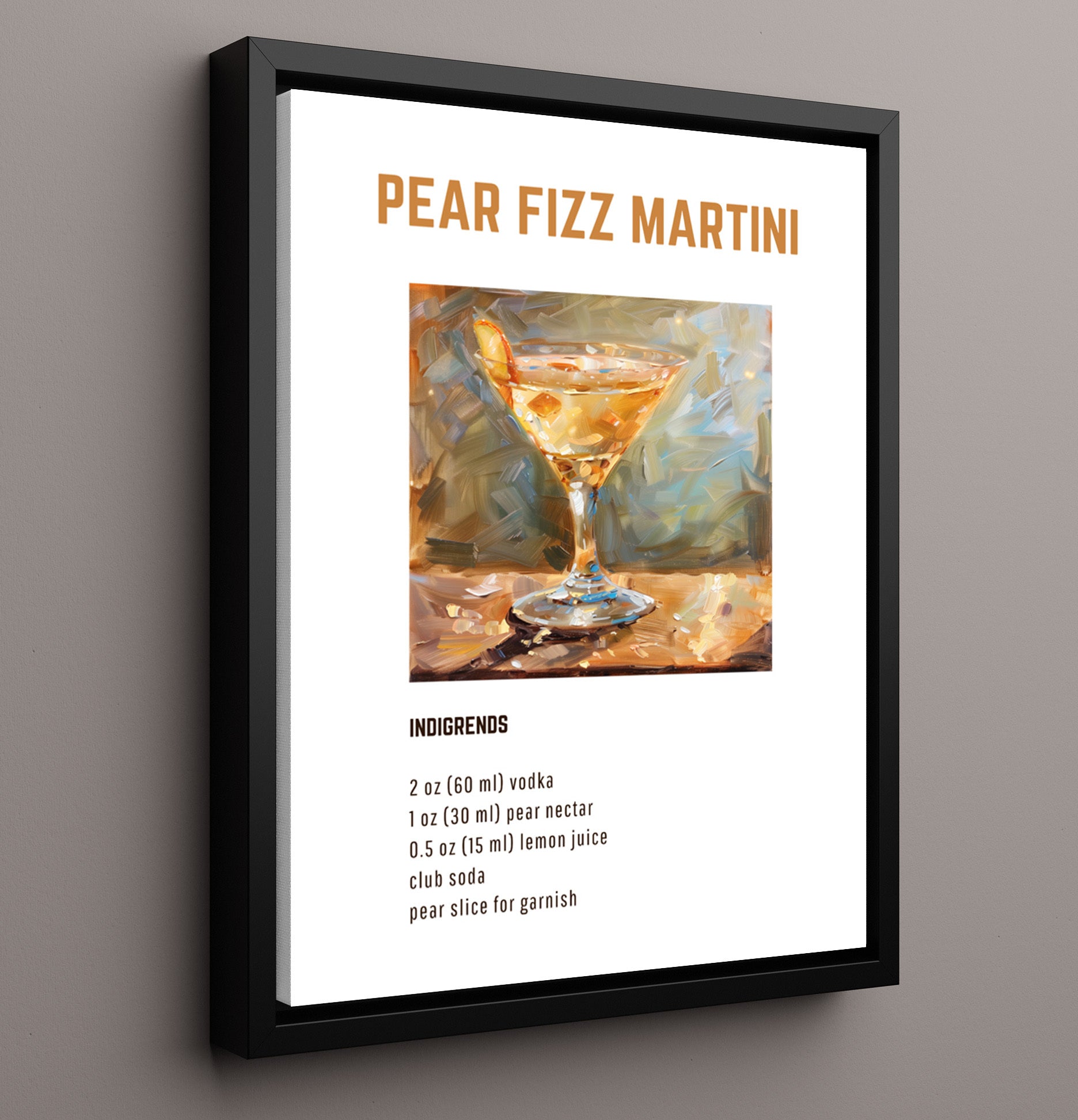 Pear Fizz Martini 16x20 Framed Canvas cocktail recipe wall art print – Cocktail Recipies decor