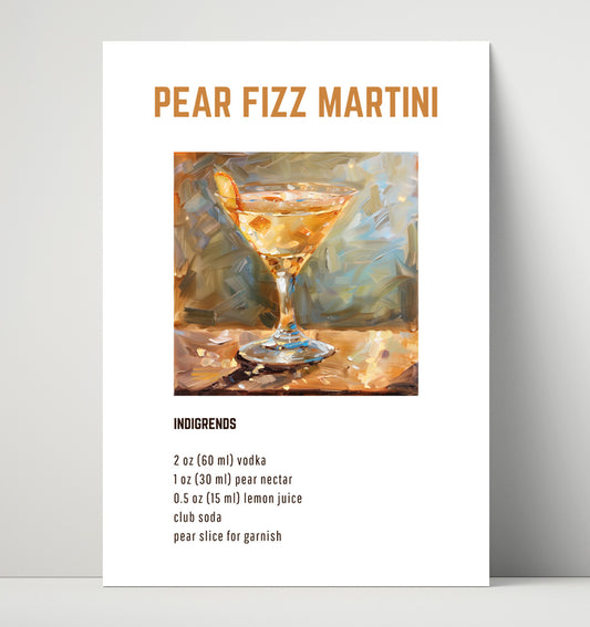 Pear Fizz Martini - Light Sparkling Pear Citrus Martini - 16x20 Unframed Print
