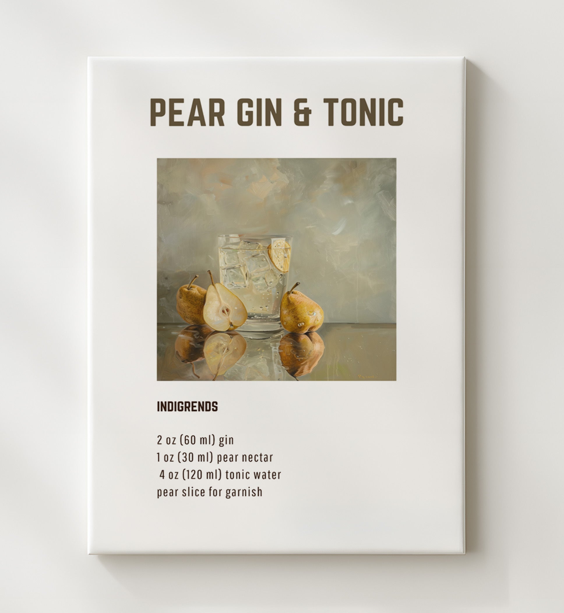 Pear Gin and Tonic 20x24 Canvas cocktail recipe wall art print – Cocktail Recipies decor