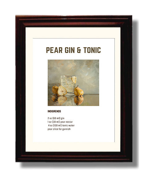 Pear Gin and Tonic 8x10 Beveled Frame cocktail recipe wall art print – Cocktail Recipies decor