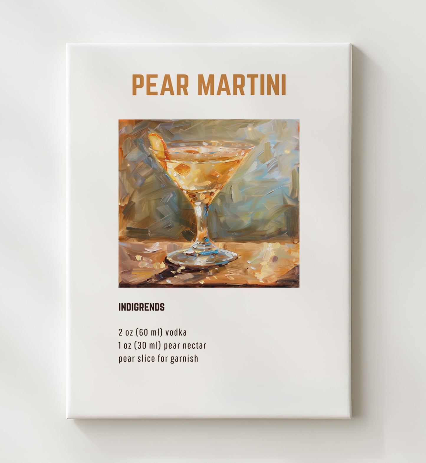 Pear Martini 20x24 Canvas cocktail recipe wall art print – Cocktail Recipies decor