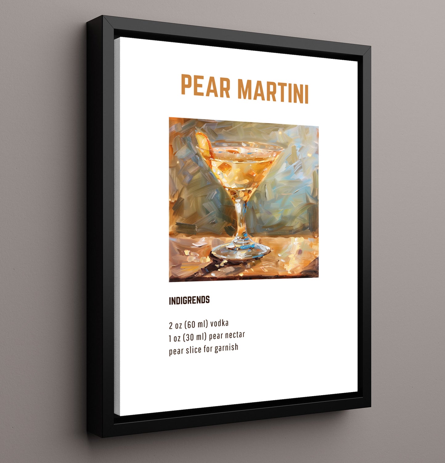 Pear Martini 16x20 Framed Canvas cocktail recipe wall art print – Cocktail Recipies decor