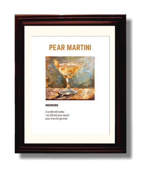 Pear Martini 8x10 Beveled Frame cocktail recipe wall art print – Cocktail Recipies decor