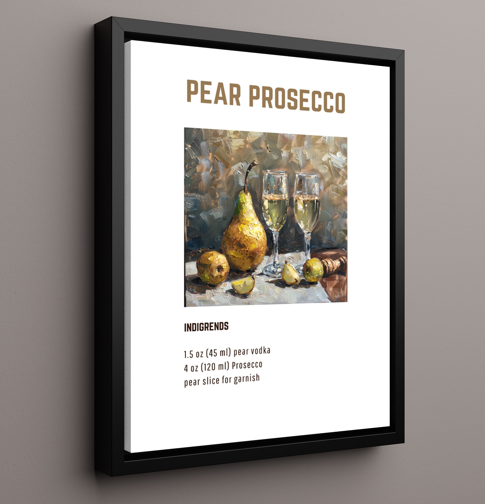 Pear Prosecco 16x20 Framed Canvas cocktail recipe wall art print – Cocktail Recipies decor