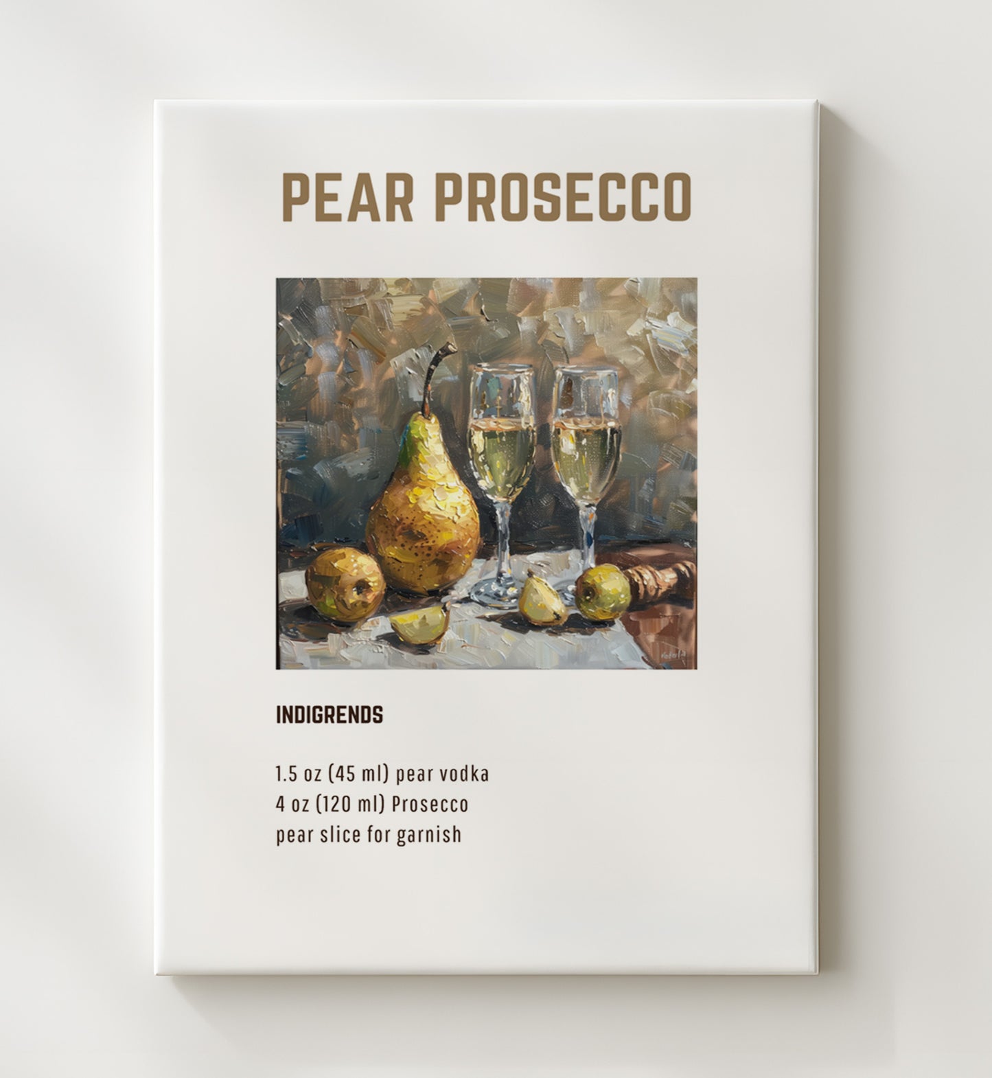 Pear Prosecco 20x24 Canvas cocktail recipe wall art print – Cocktail Recipies decor
