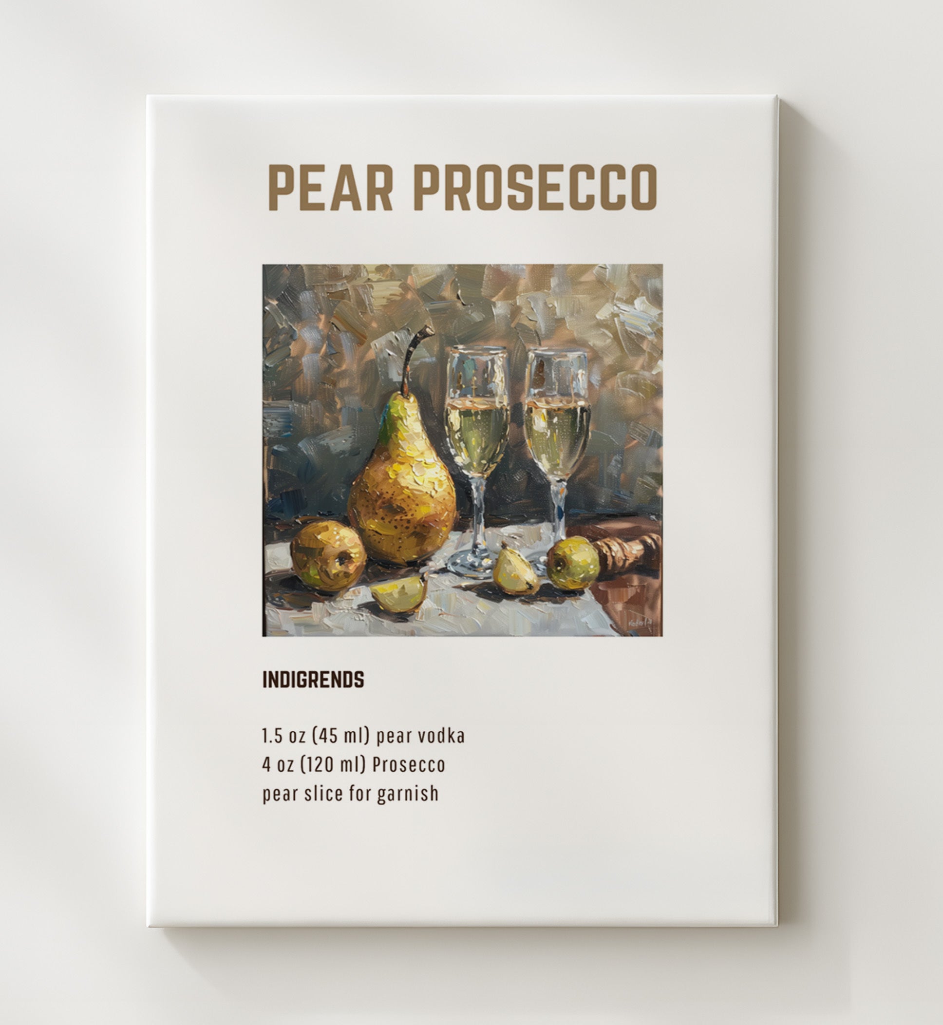 Pear Prosecco 20x24 Canvas cocktail recipe wall art print – Cocktail Recipies decor