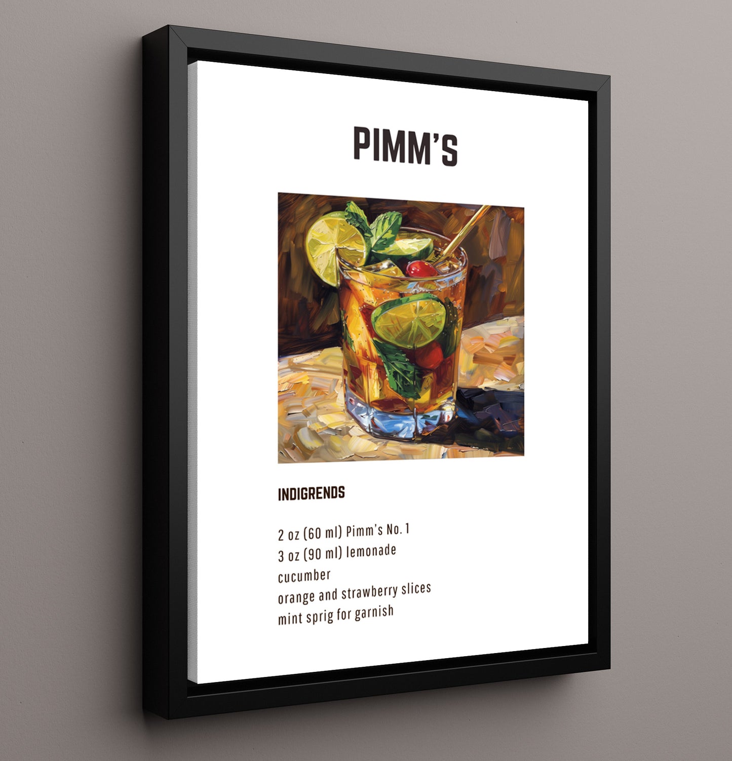 Pimms 16x20 Framed Canvas cocktail recipe wall art print – Cocktail Recipies decor