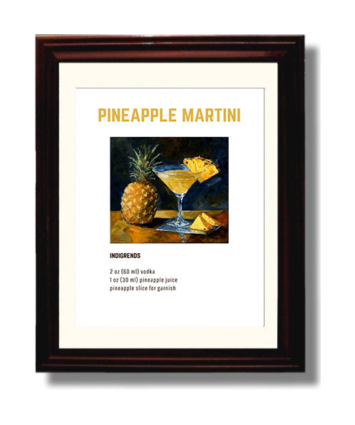 Pineapple Martini 8x10 Beveled Frame cocktail recipe wall art print – Cocktail Recipies decor