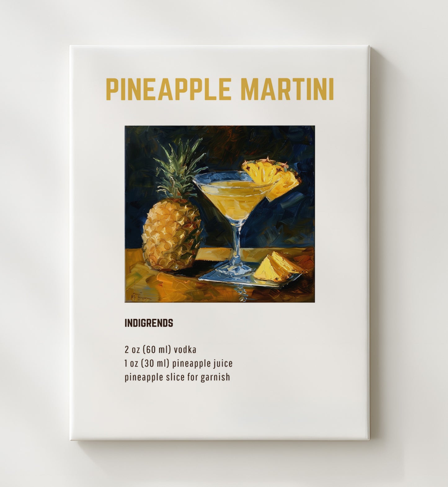 Pineapple Martini 20x24 Canvas cocktail recipe wall art print – Cocktail Recipies decor