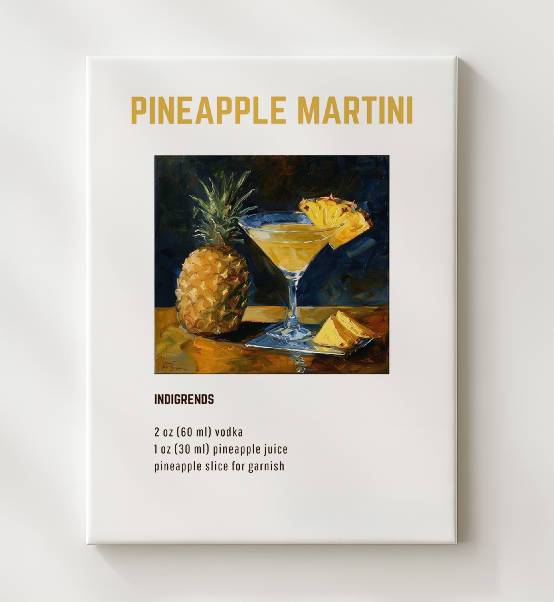 Pineapple Martini 20x24 Canvas cocktail recipe wall art print – Cocktail Recipies decor