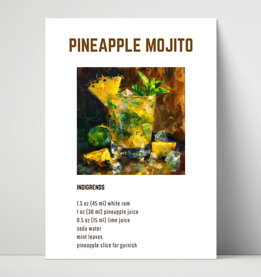 Pineapple Mojito - Tropical Citrus Mint Refresher - 16x20 Unframed Print