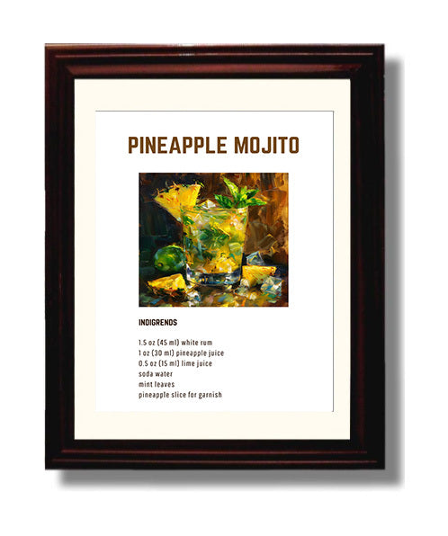 Pineapple Mojito 8x10 Beveled Frame cocktail recipe wall art print – Cocktail Recipies decor