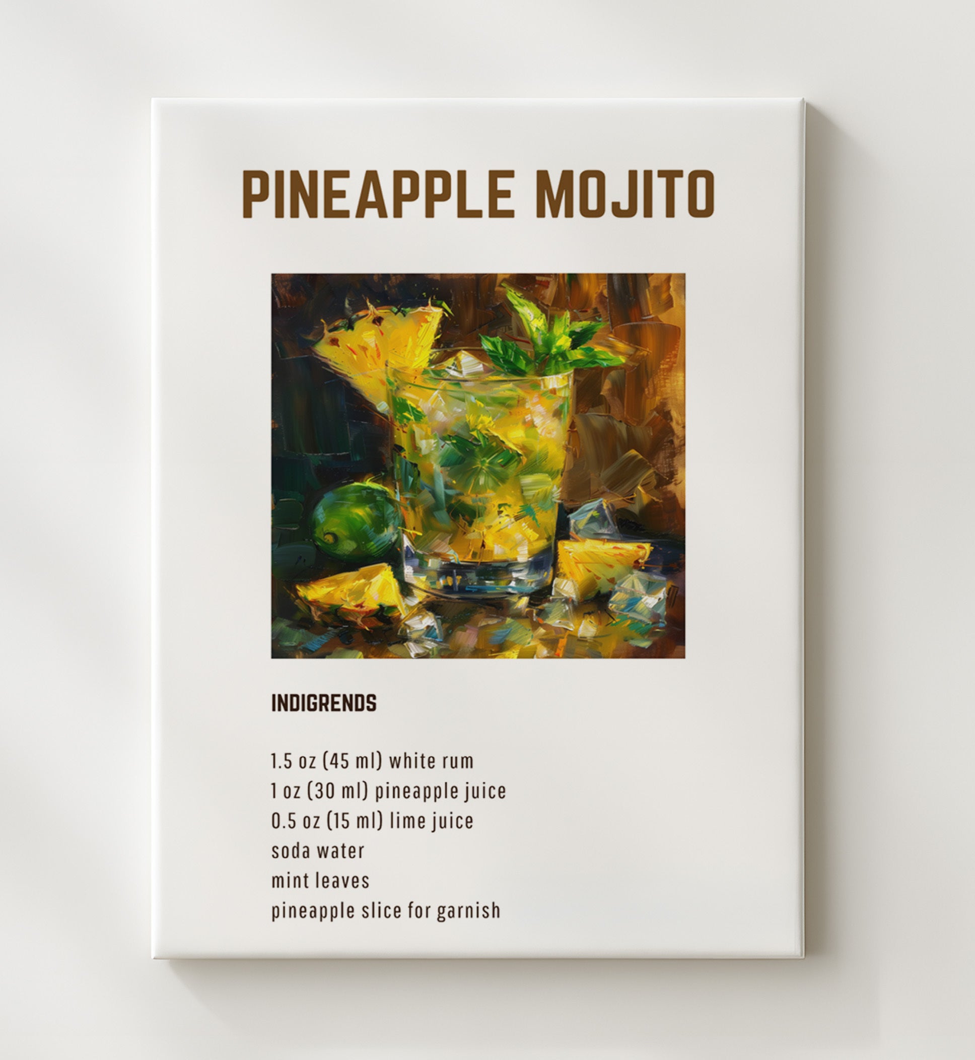 Pineapple Mojito 20x24 Canvas cocktail recipe wall art print – Cocktail Recipies decor