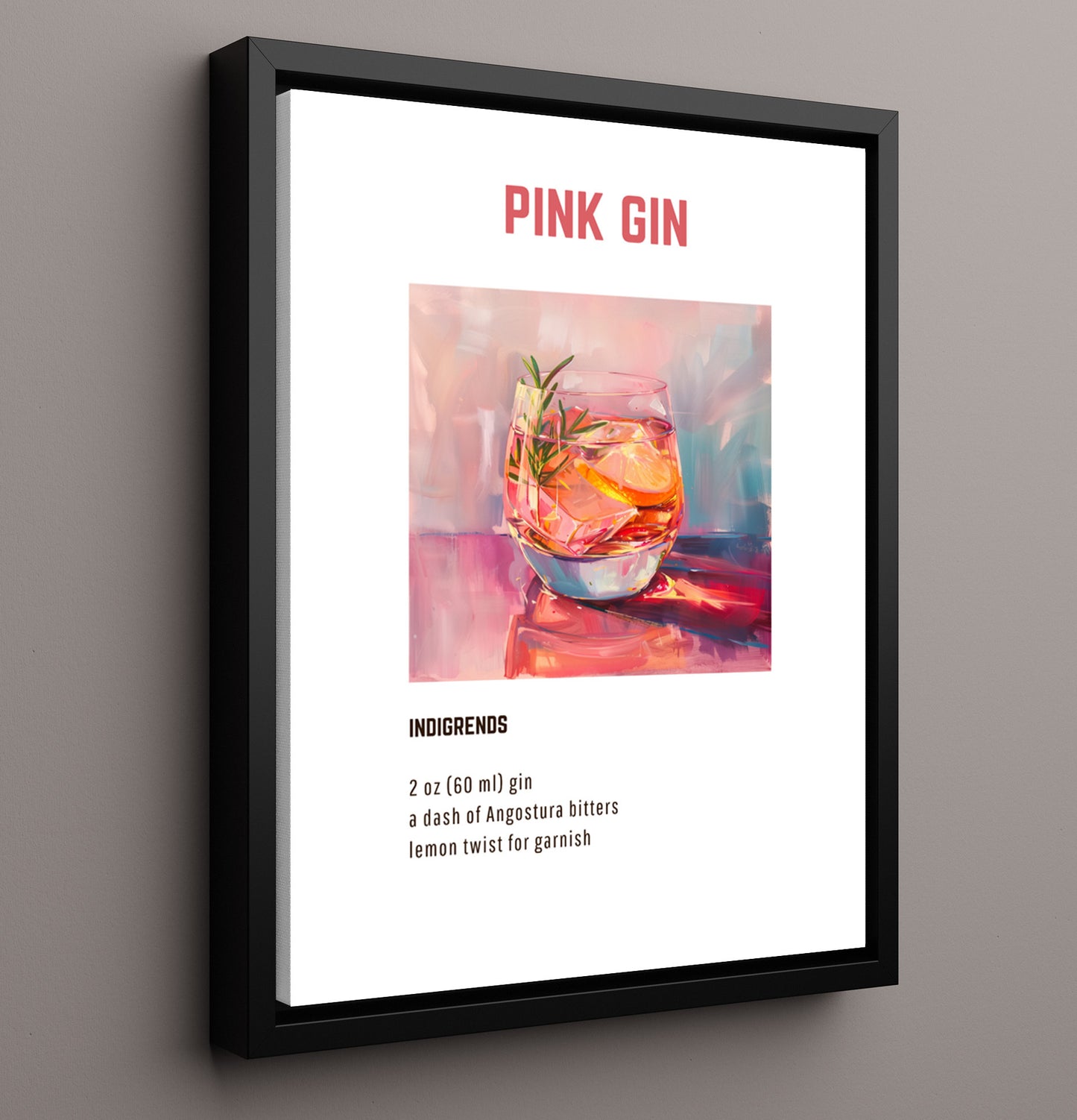 Pink Gin 16x20 Framed Canvas cocktail recipe wall art print – Cocktail Recipies decor