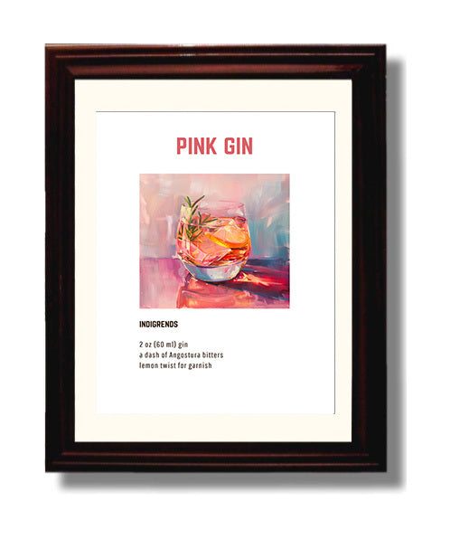 Pink Gin 8x10 Beveled Frame cocktail recipe wall art print – Cocktail Recipies decor