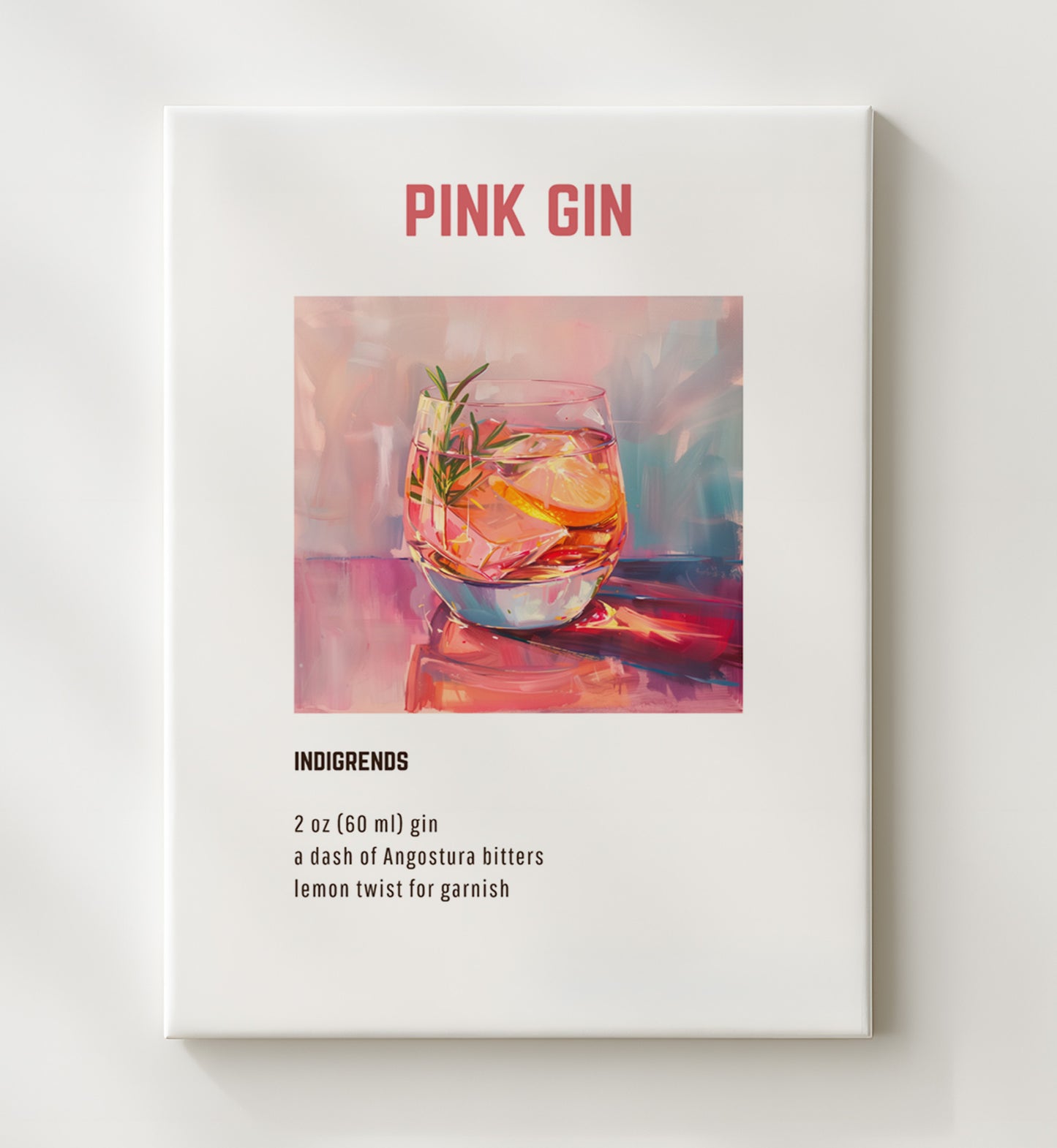 Pink Gin 20x24 Canvas cocktail recipe wall art print – Cocktail Recipies decor