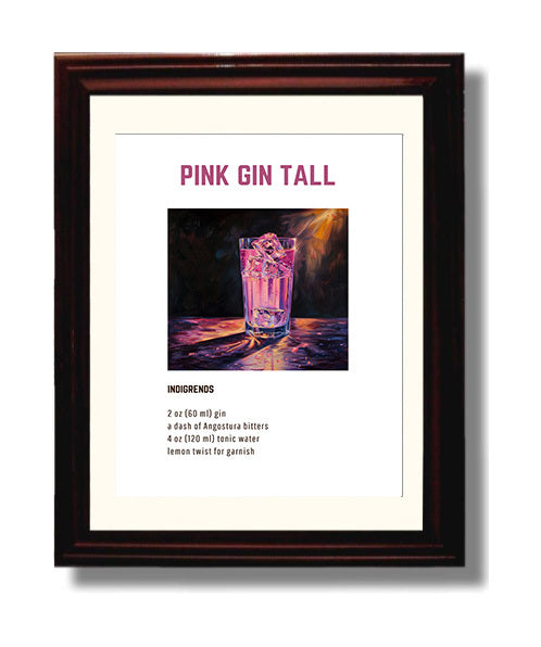Pink Gin Tall 8x10 Beveled Frame cocktail recipe wall art print – Cocktail Recipies decor