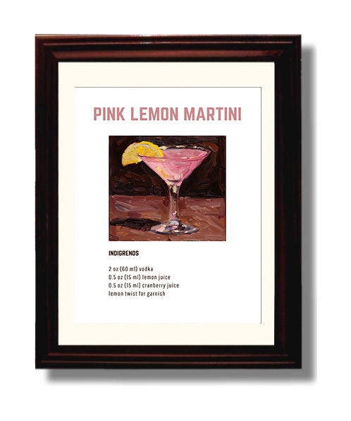 Pink Lemon Martini 8x10 Beveled Frame cocktail recipe wall art print – Cocktail Recipies decor