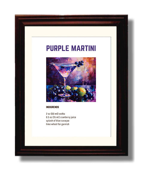 Purple Martini 8x10 Beveled Frame cocktail recipe wall art print – Cocktail Recipies decor