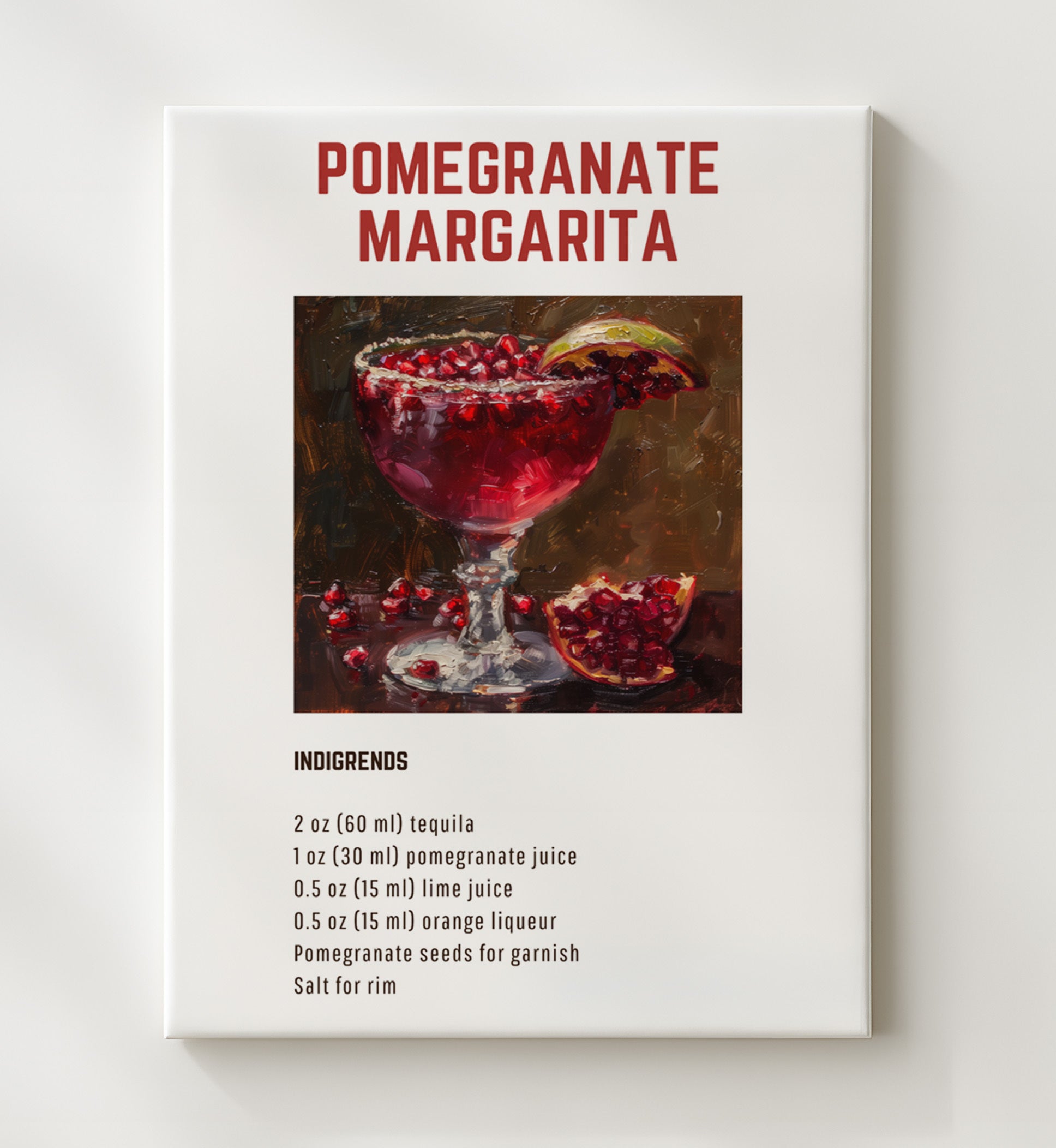 Raspberry Daiquiri 20x24 Canvas cocktail recipe wall art print – Cocktail Recipies decor