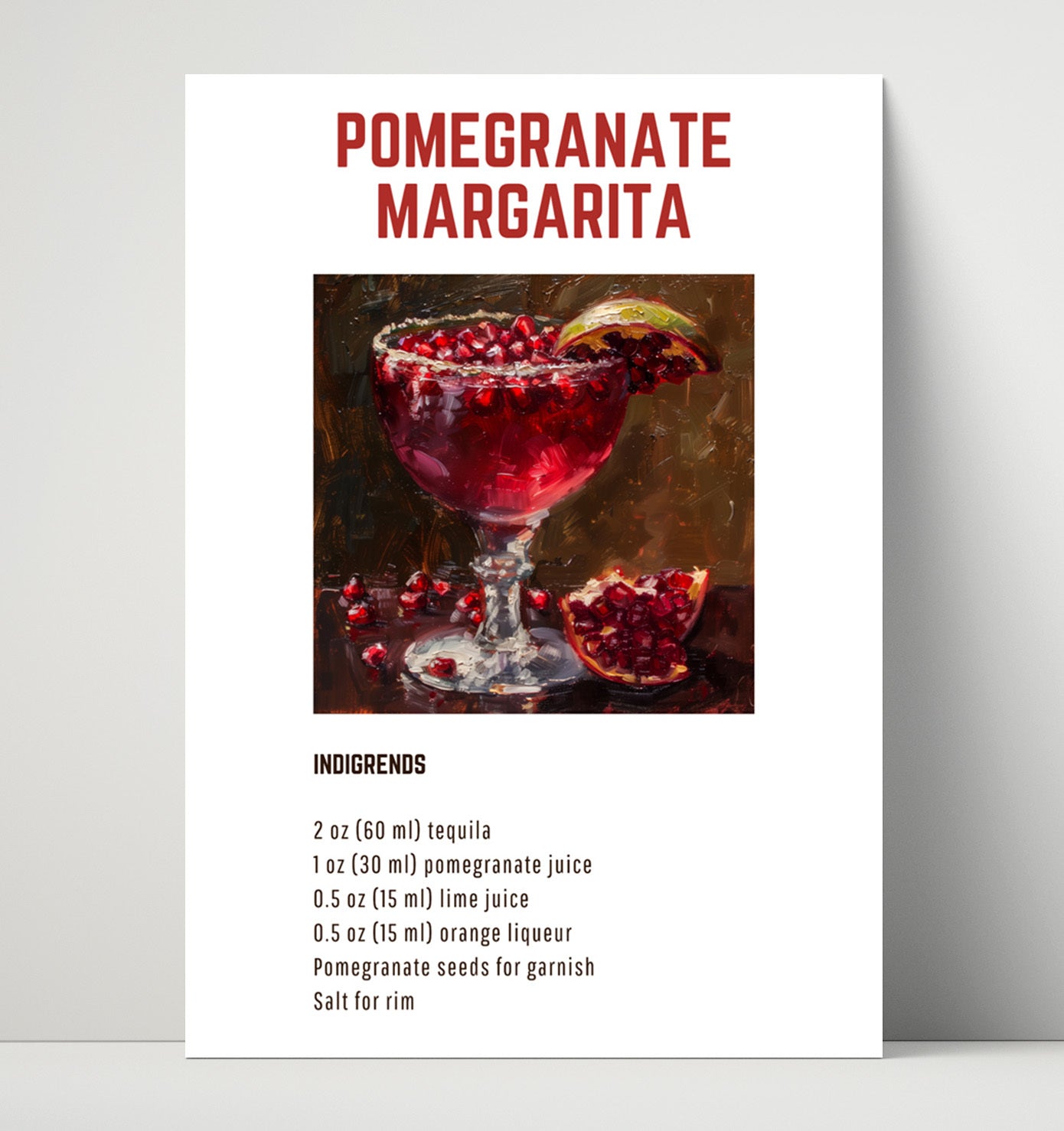 Raspberry Daiquiri 16x20 Unframed Print cocktail recipe wall art print – Cocktail Recipies decor