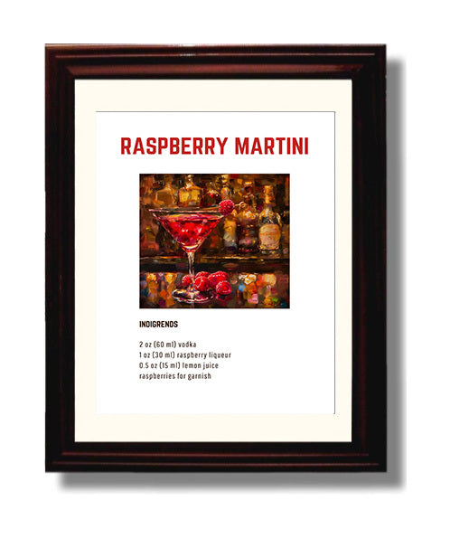 Raspberry Martini 8x10 Beveled Frame cocktail recipe wall art print – Cocktail Recipies decor