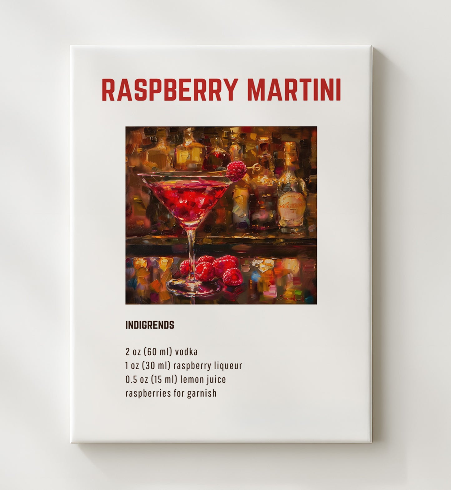 Raspberry Martini 20x24 Canvas cocktail recipe wall art print – Cocktail Recipies decor