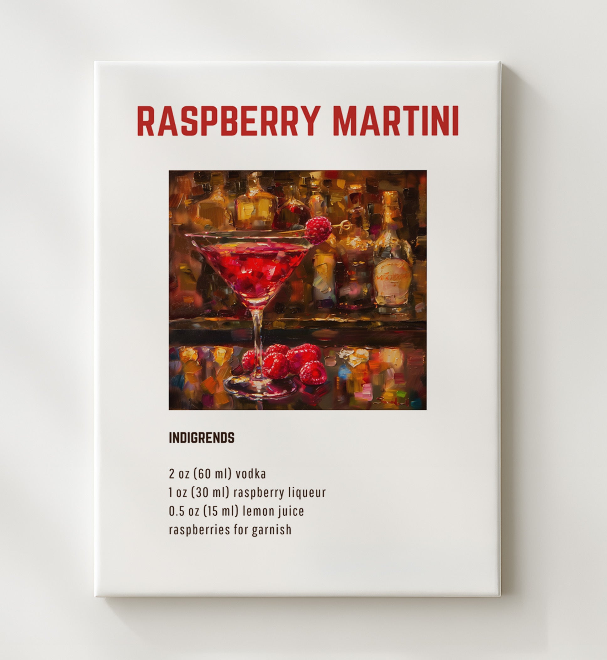 Raspberry Martini 20x24 Canvas cocktail recipe wall art print – Cocktail Recipies decor