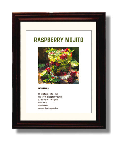 Raspberry Mojito 8x10 Beveled Frame cocktail recipe wall art print – Cocktail Recipies decor