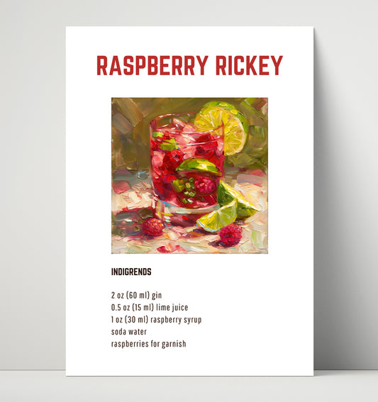 Raspberry Rickey - Tart Raspberry Lime Soda Cocktail - 16x20 Unframed Print
