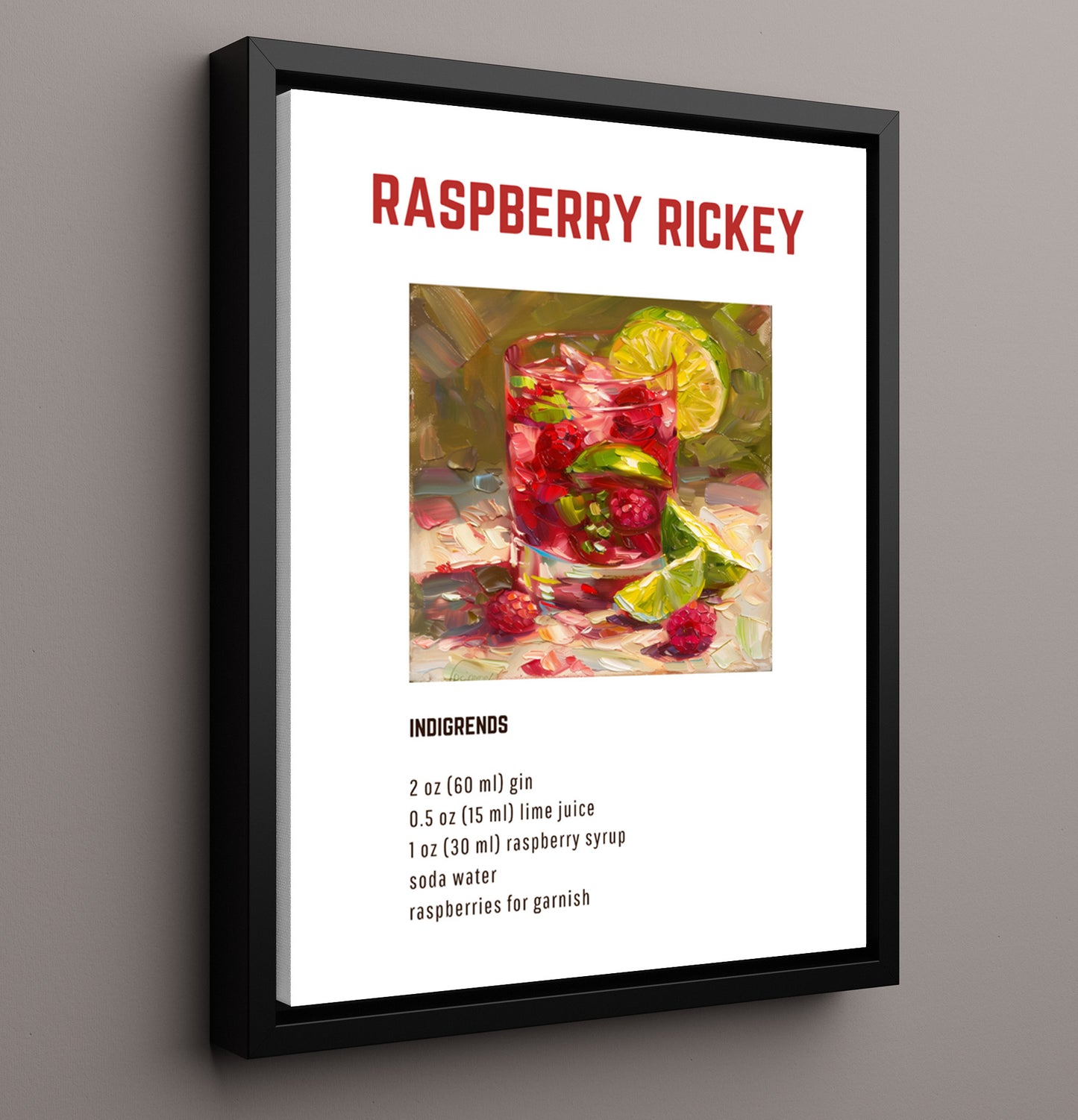 Raspberry Rickey 16x20 Framed Canvas cocktail recipe wall art print – Cocktail Recipies decor