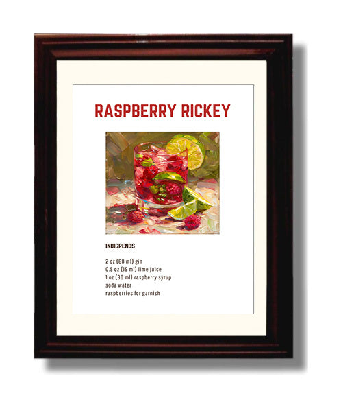 Raspberry Rickey 8x10 Beveled Frame cocktail recipe wall art print – Cocktail Recipies decor