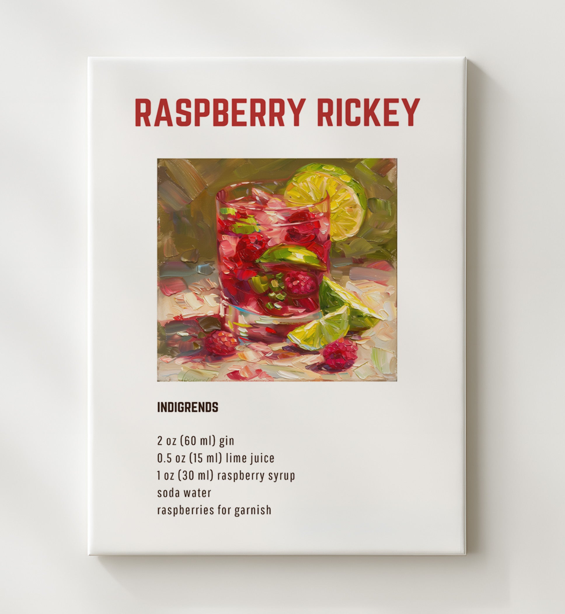 Raspberry Rickey 20x24 Canvas cocktail recipe wall art print – Cocktail Recipies decor