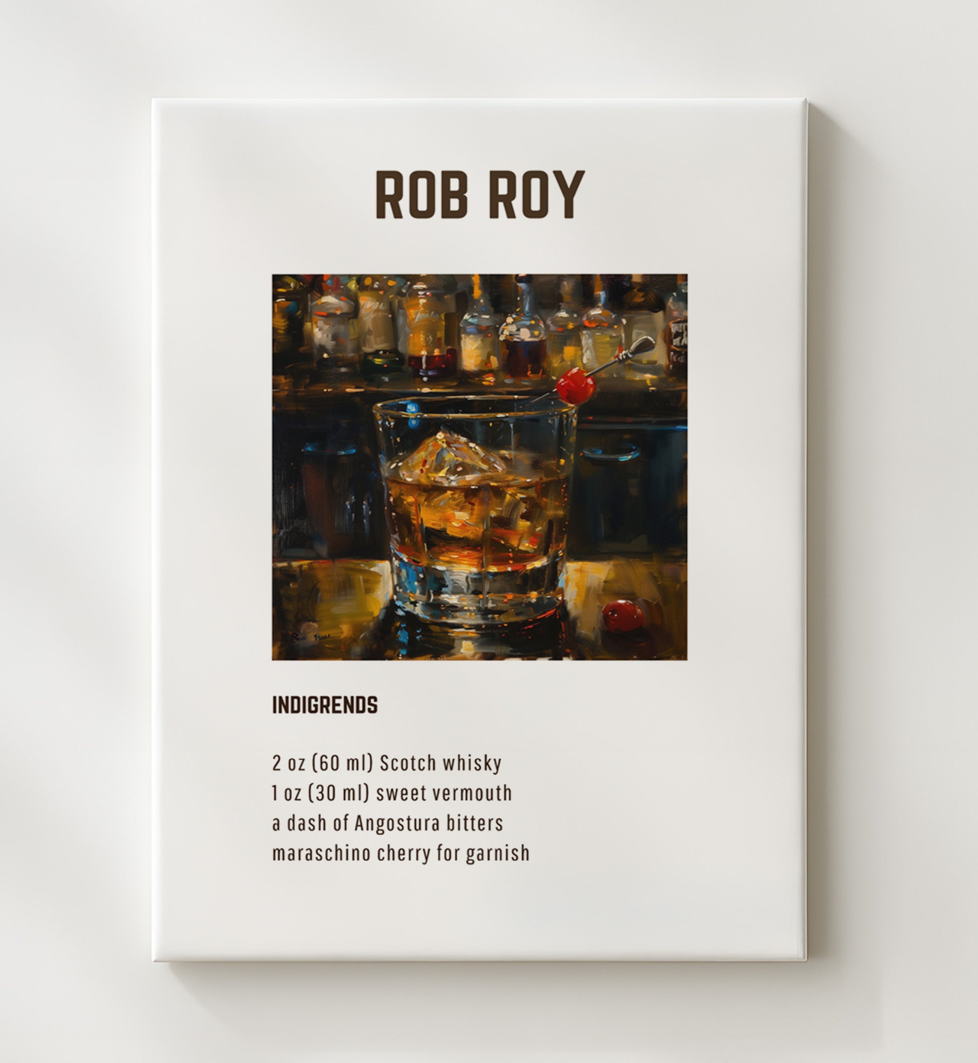 Rob Roy 20x24 Canvas cocktail recipe wall art print – Cocktail Recipies decor