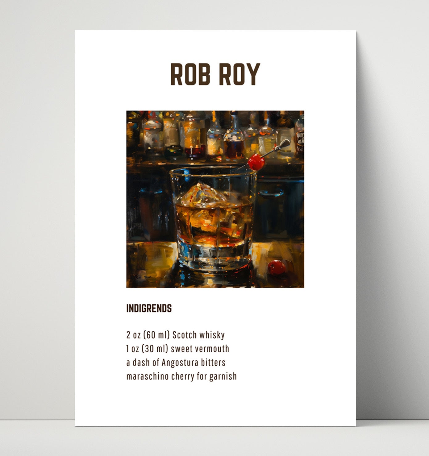 Rob Roy 16x20 Unframed Print cocktail recipe wall art print – Cocktail Recipies decor