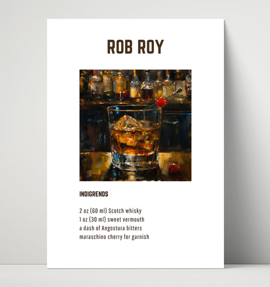 Rob Roy - Classic Scotch Vermouth Cocktail - 16x20 Unframed Print
