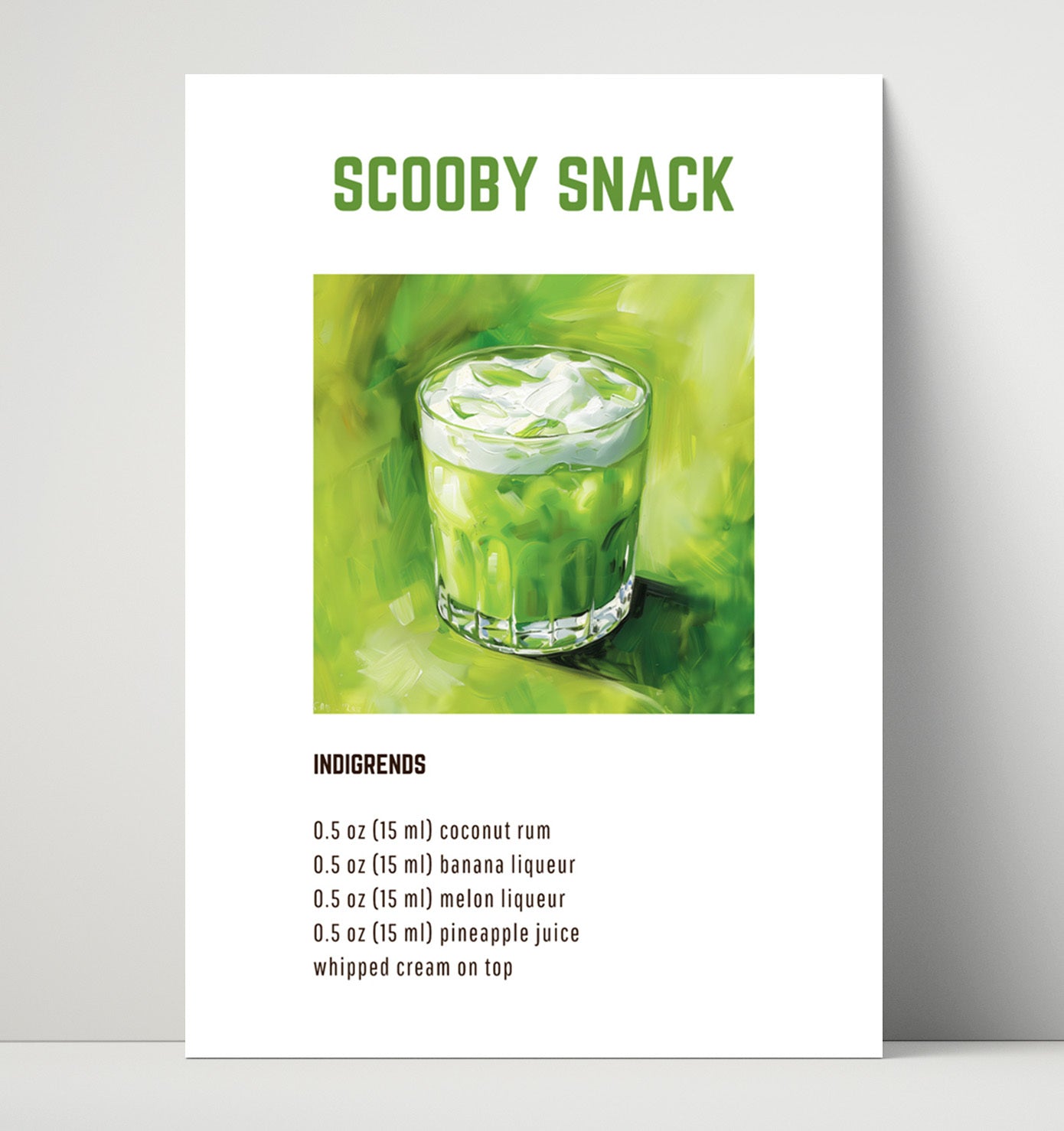 Scooby Snack 16x20 Unframed Print cocktail recipe wall art print – Cocktail Recipies decor