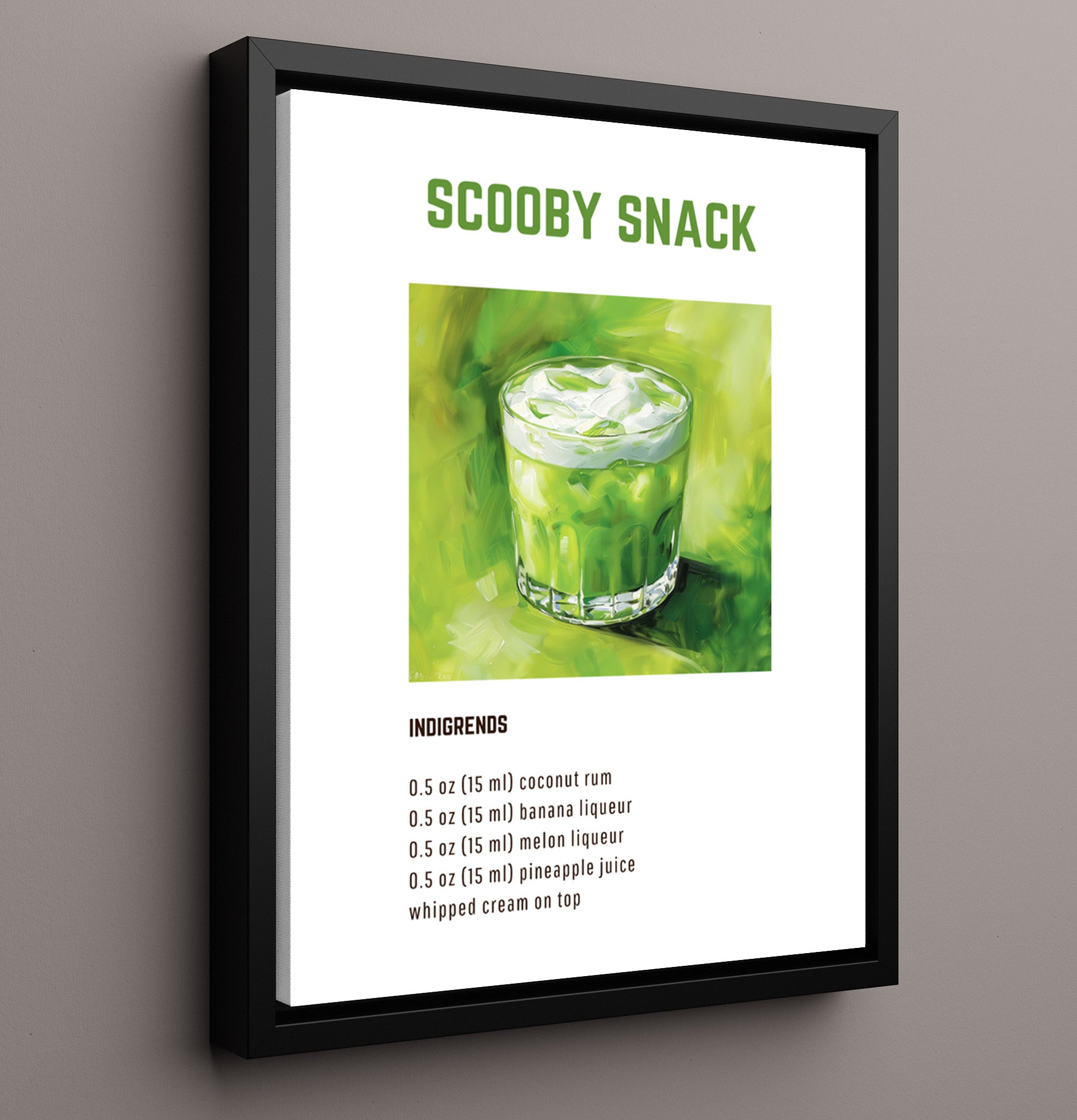 Scooby Snack 16x20 Framed Canvas cocktail recipe wall art print – Cocktail Recipies decor