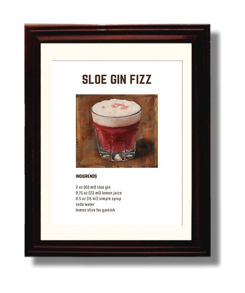 Sloe Gin Fizz 8x10 Beveled Frame cocktail recipe wall art print – Cocktail Recipies decor