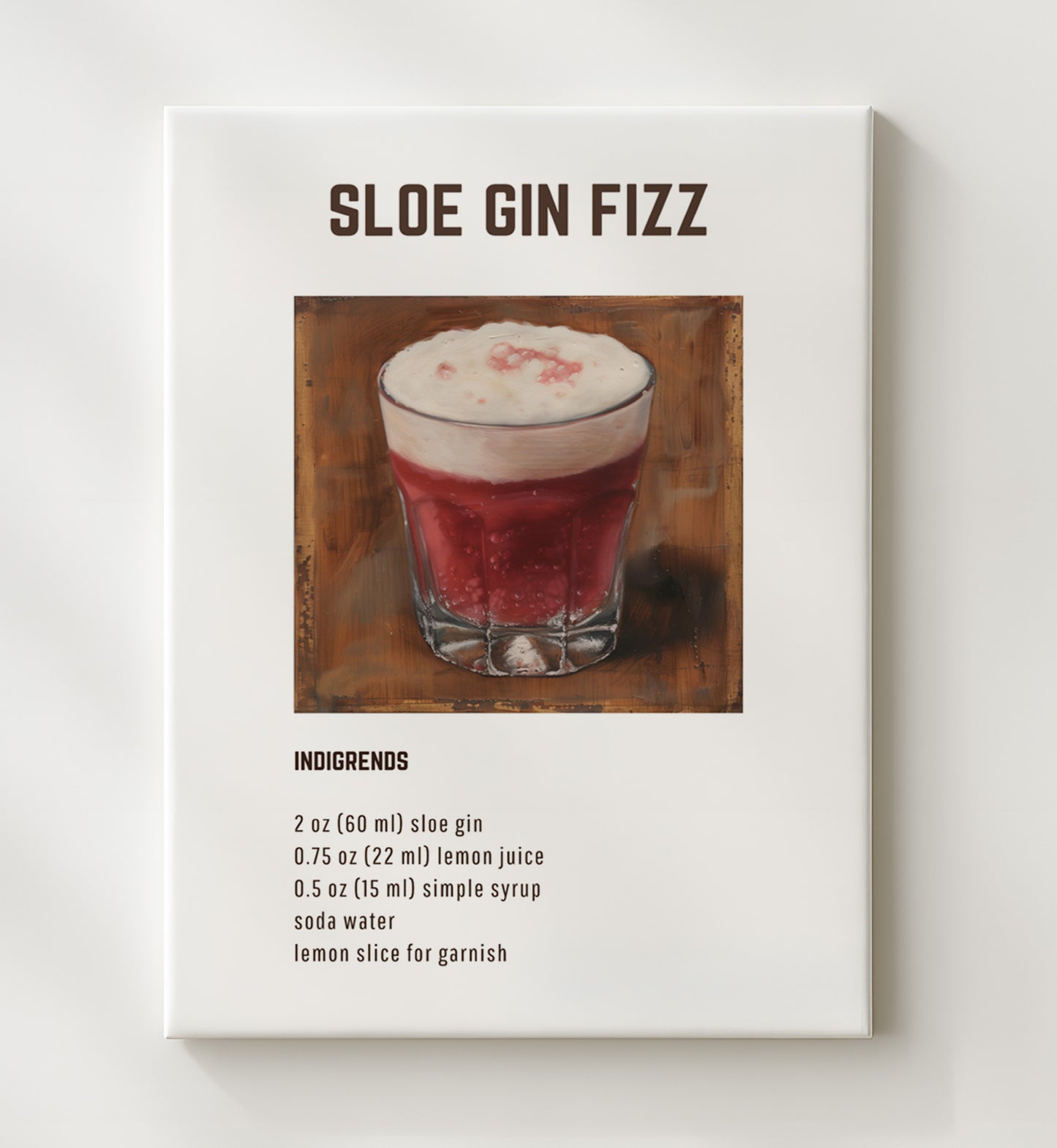 Sloe Gin Fizz 20x24 Canvas cocktail recipe wall art print – Cocktail Recipies decor
