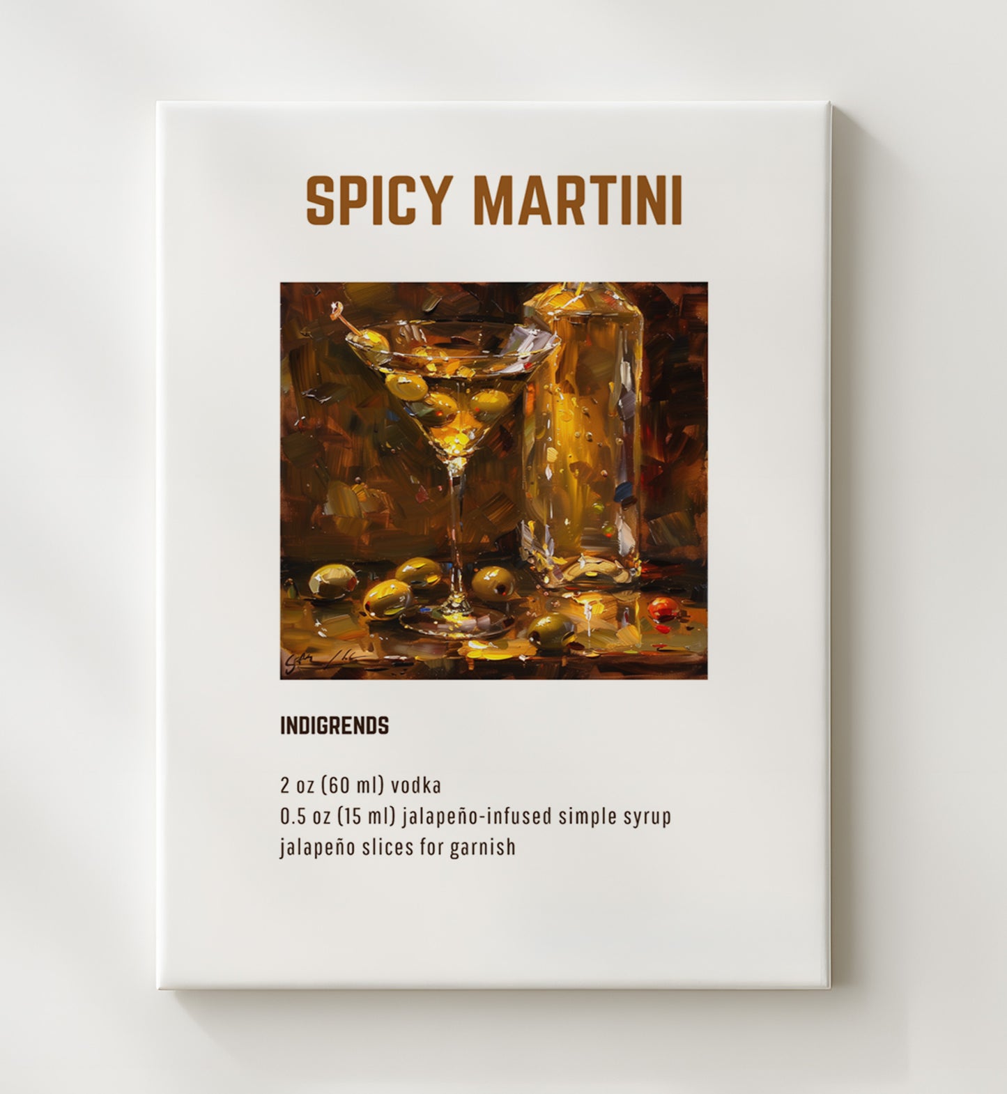 Spicy Martini 20x24 Canvas cocktail recipe wall art print – Cocktail Recipies decor