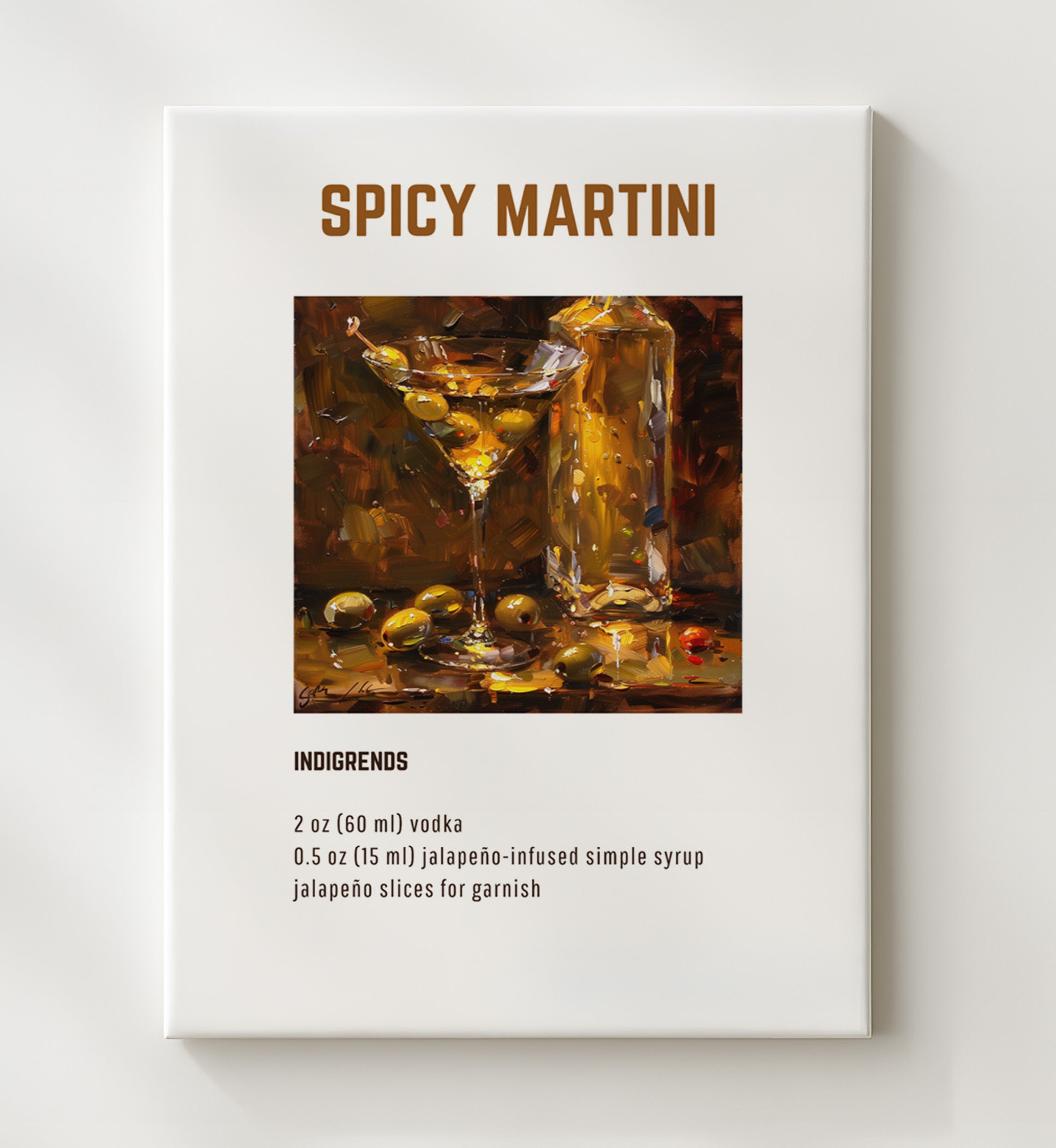 Spicy Martini 20x24 Canvas cocktail recipe wall art print – Cocktail Recipies decor