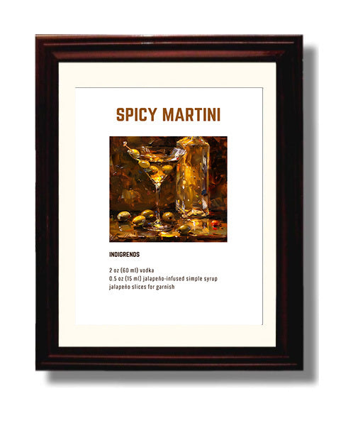 Spicy Martini 8x10 Beveled Frame cocktail recipe wall art print – Cocktail Recipies decor